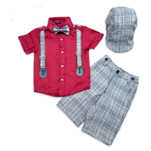Premium Kids Suspender Set (Gray Pant & Red Shirts