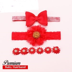 3PCE BABY GIRL FLOWERS HEADBAND SET | HAIRBAND FOR CHILD PRINCESS | NEWBORN PARTY HAIRBAND SET